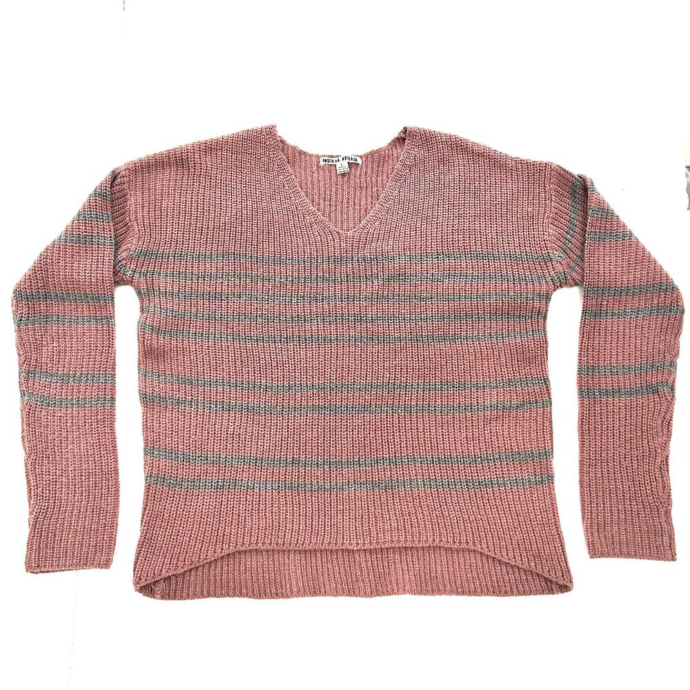 MORAL FIBER Dusty Pink and Grey Striped Sweater V-neck